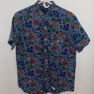 Navy Blue Floral Short Sleeve Shirt